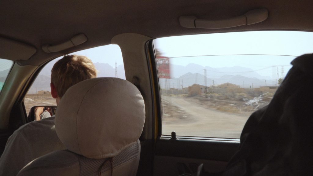 Desert landscape captured from a moving car near Yazd, Iran